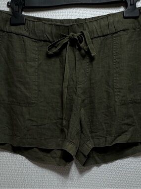 Women's Olive Drawstring Linen Shorts